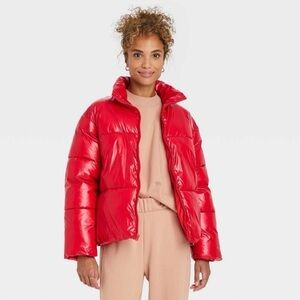 NWOT A new day Red Shiny Puffer Jacket